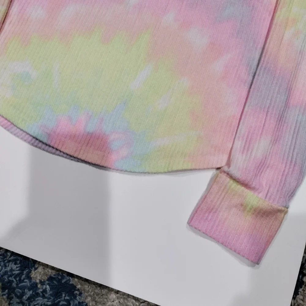Pink by VS pastel rainbow tye dye long sleeve lounge top women's size S